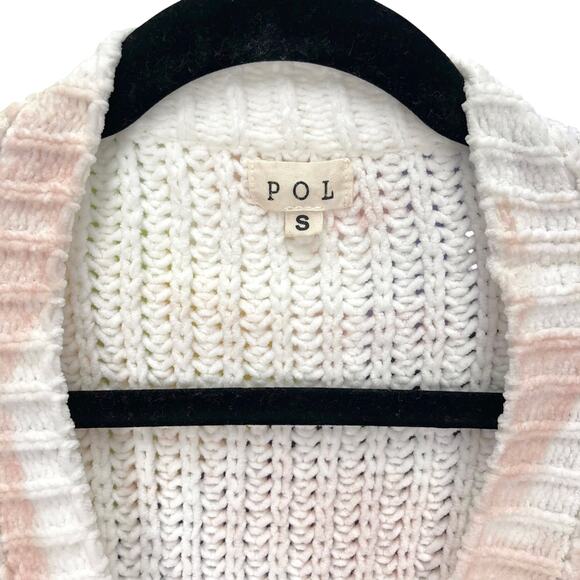 POL Women's 1/2 Sleeve OVERSIZED SLOUCH SWEATER Pink White BUTTON FRONT Small - Picture 7 of 7